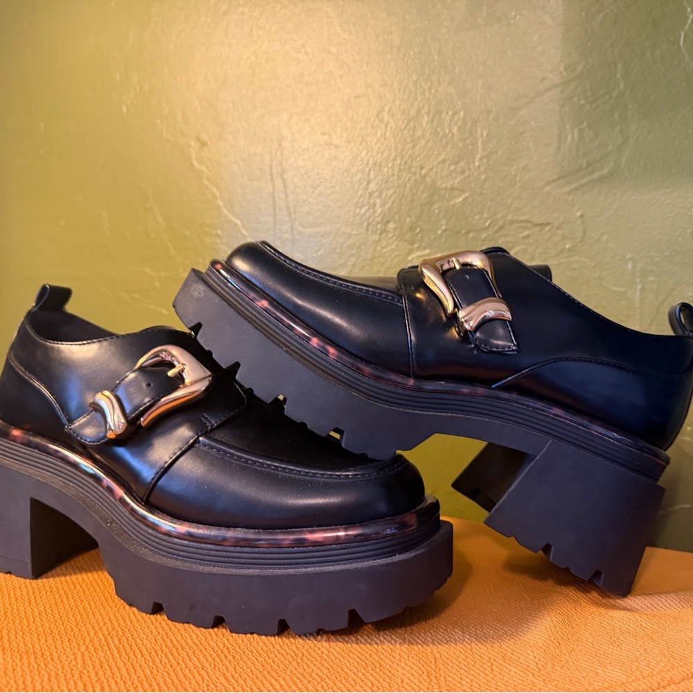 Circus by Sam Edelman Chunky Platform Buckle Loafers Black Tortoiseshell